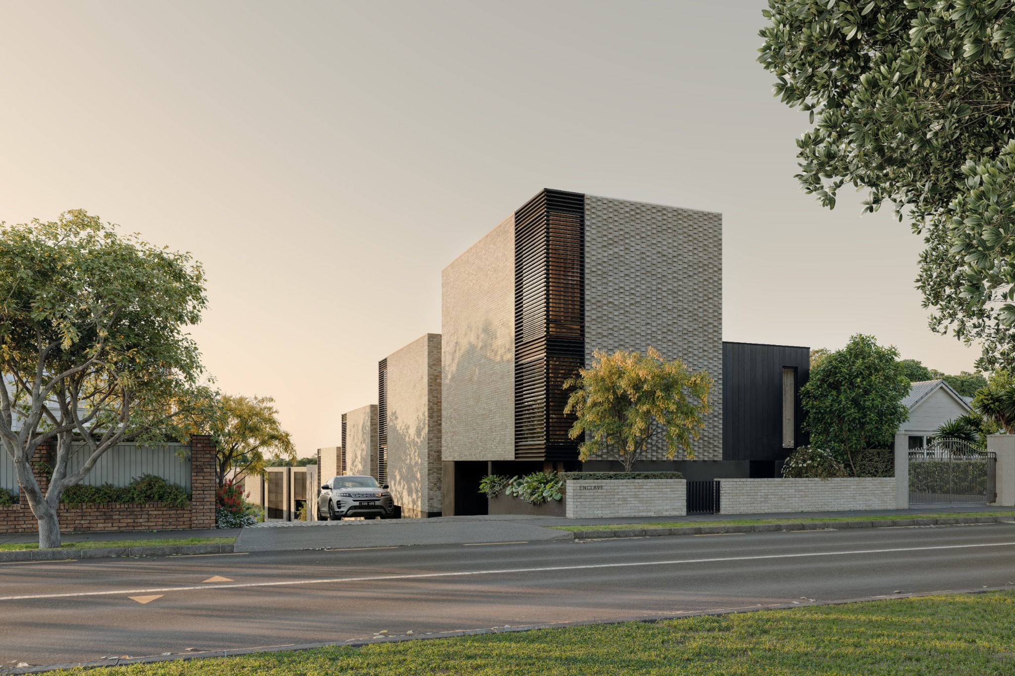 Enclave exterior entrance and landscaped street frontage